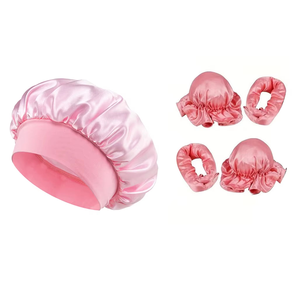 No Heat Hair Curler and Satin Sleeping Cap Set Heatless Hair Curling Headband Hair Claw Clip Hair Rings Soft Sleeping Hat Salon