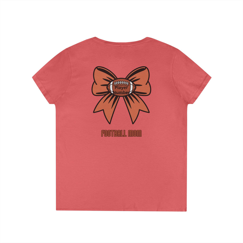 Football Mom V-Neck Tee — 'Game Day' Flaming Helmet & Bow Design