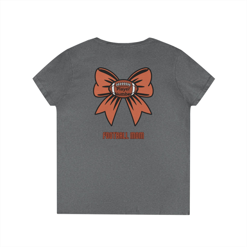 Football Mom V-Neck Tee — 'Game Day' Flaming Helmet & Bow Design