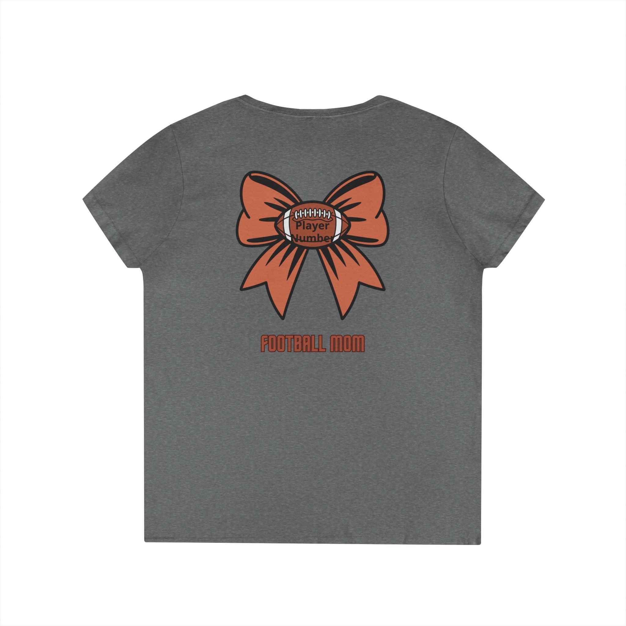 Football Mom V-Neck Tee — 'Game Day' Flaming Helmet & Bow Design