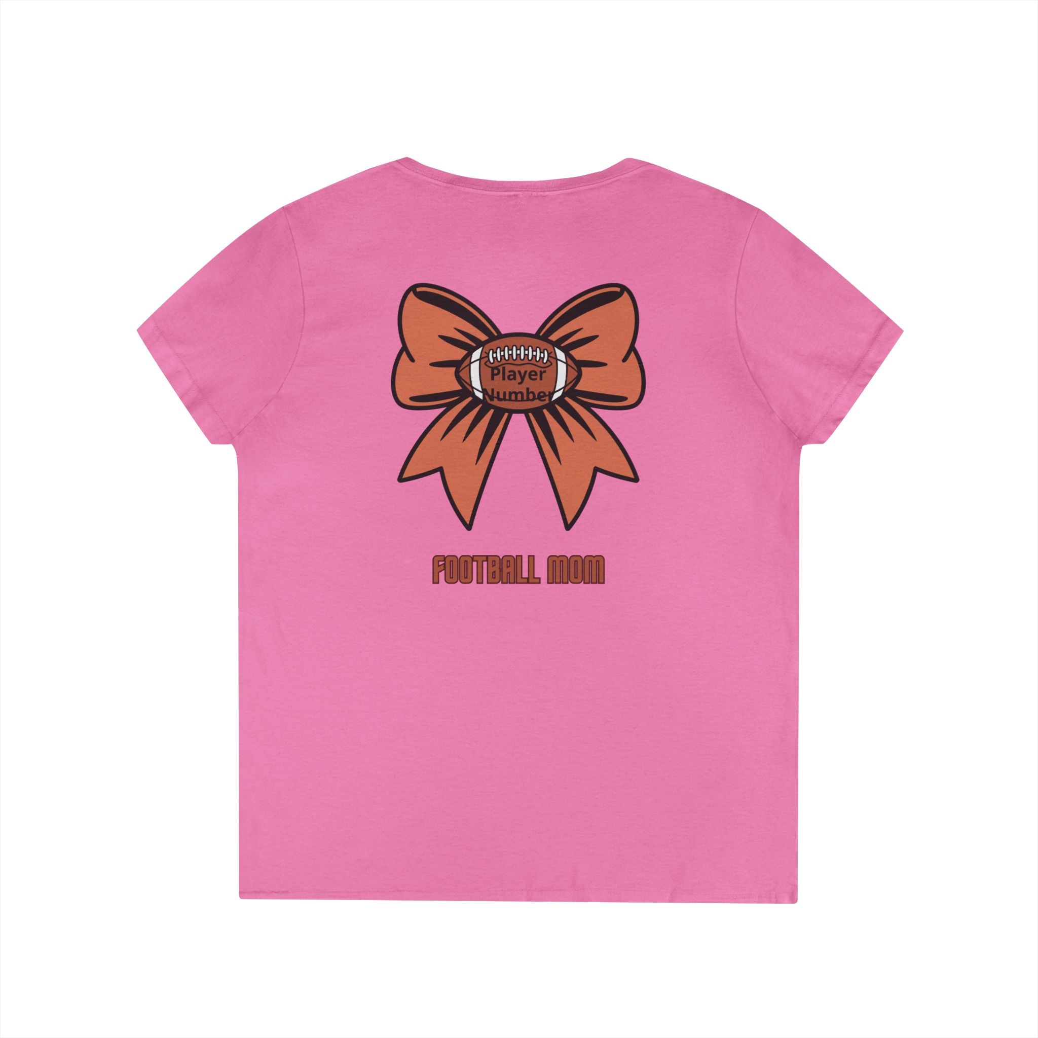 Football Mom V-Neck Tee — 'Game Day' Flaming Helmet & Bow Design