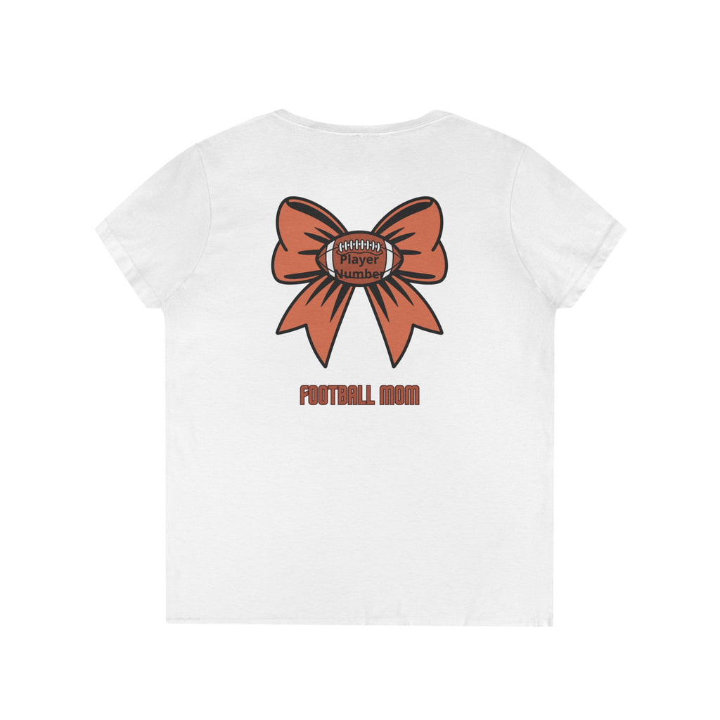 Football Mom V-Neck Tee — 'Game Day' Flaming Helmet & Bow Design