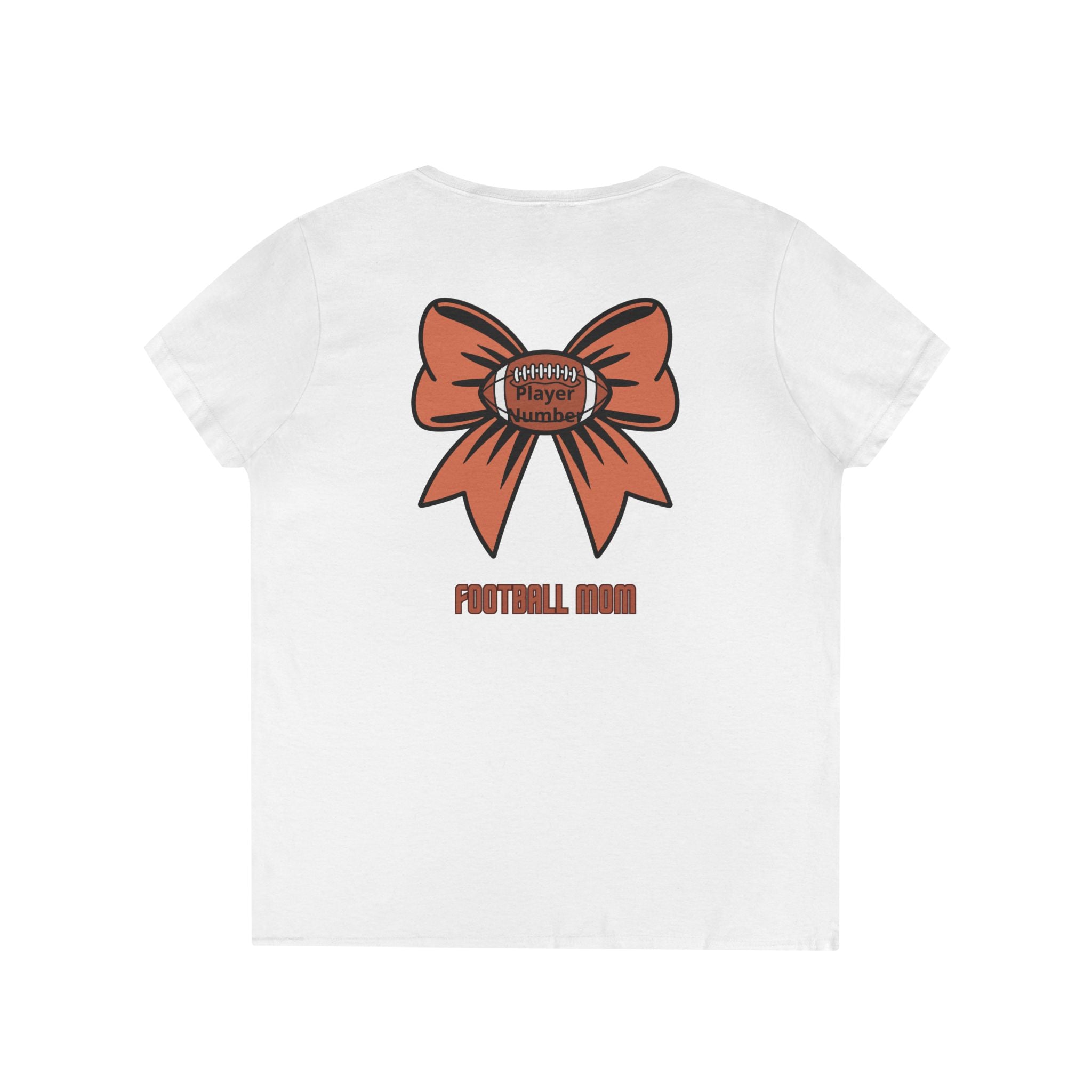 Football Mom V-Neck Tee — 'Game Day' Flaming Helmet & Bow Design