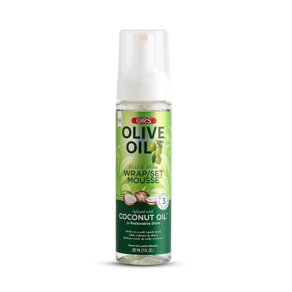 Olive Oil Hold & Shine Wrap Set Mousse Infused with Coconut Oil for Restorative Shine 7 Ounce