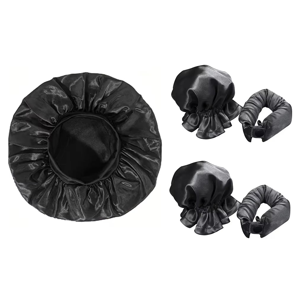 No Heat Hair Curler and Satin Sleeping Cap Set Heatless Hair Curling Headband Hair Claw Clip Hair Rings Soft Sleeping Hat Salon